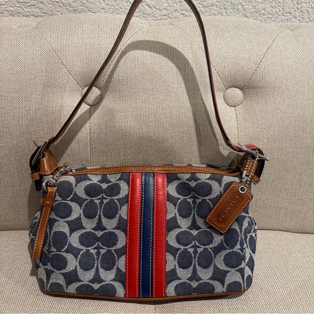 Coach Rare Y2K Vintage Signature Canvas Small Mini Shoulder Bag - Blue and Red